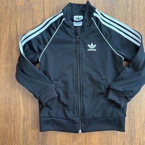 Adidas Track Jacket Black Trefoil 3 Stripes Boys Toddler 3-4 Full Zip Mock Neck